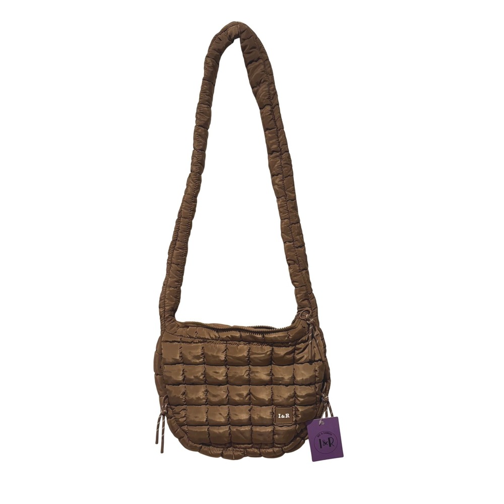 Iris & Rainbow Puffer Shoulder Bag Womens OS Brown Quilted Padded Zip Hobo